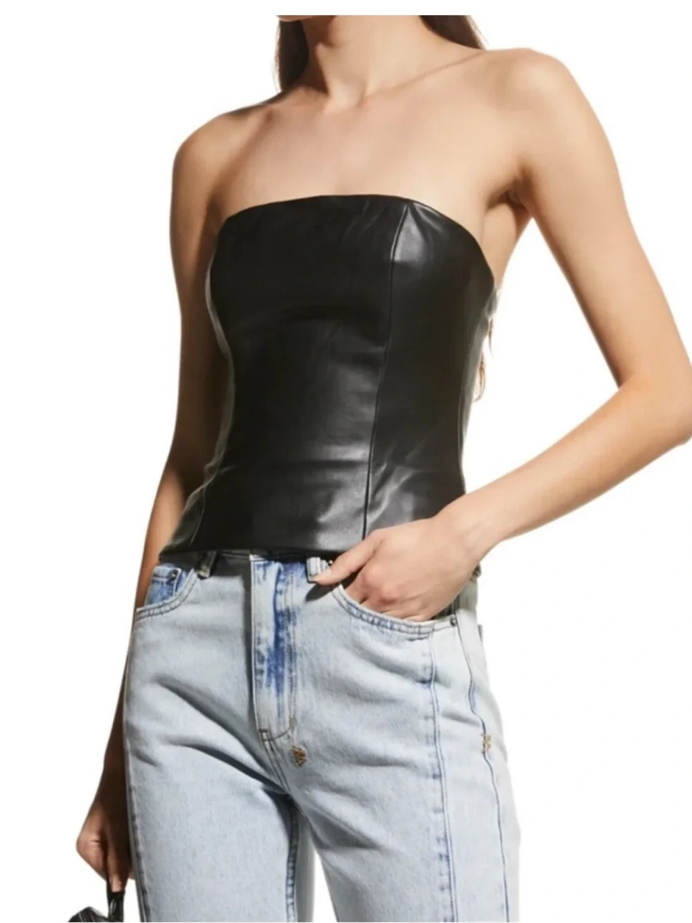 NWT Staud Tracing Top in Black Size 0 Faux Leather